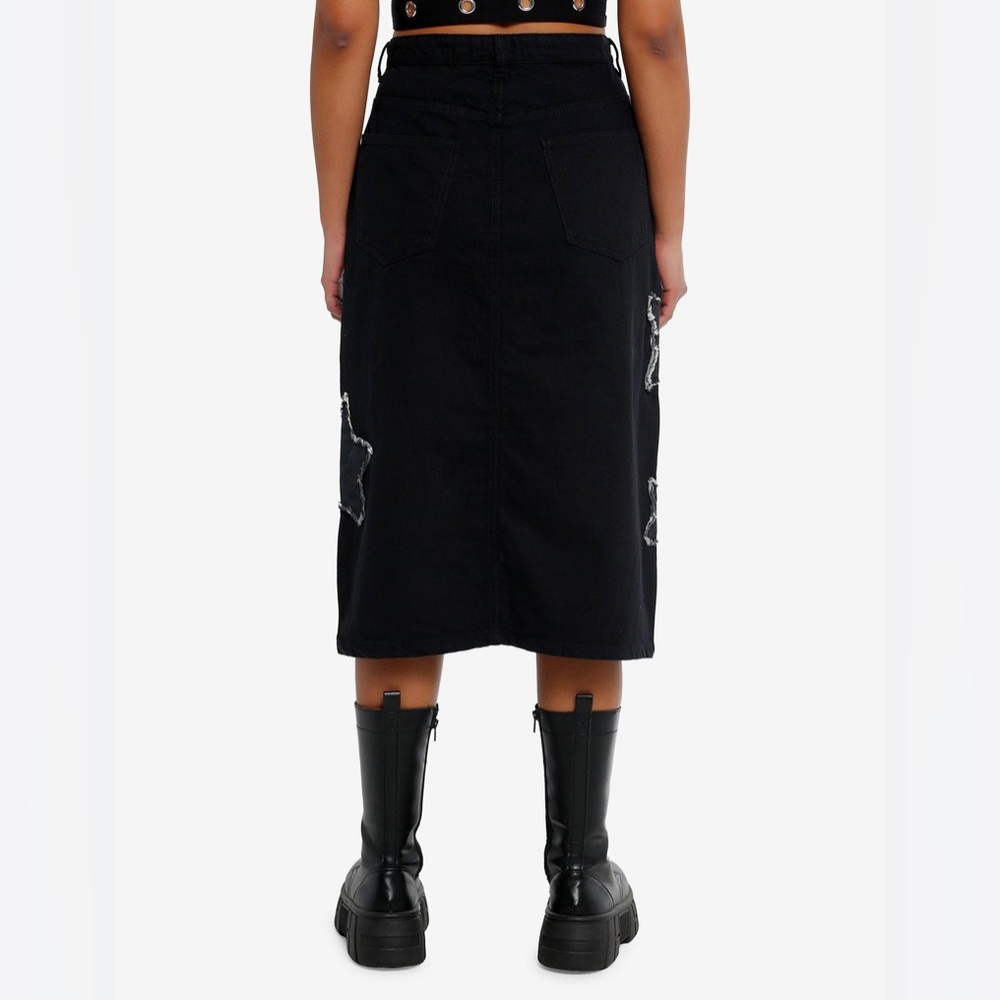 NWT Daisy Street by Hot Topic Star Patchwork Midi Denim Skirt in Black.Size M - Picture 3 of 15